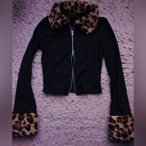 SHEIN Black Jacket with Leopard Accents